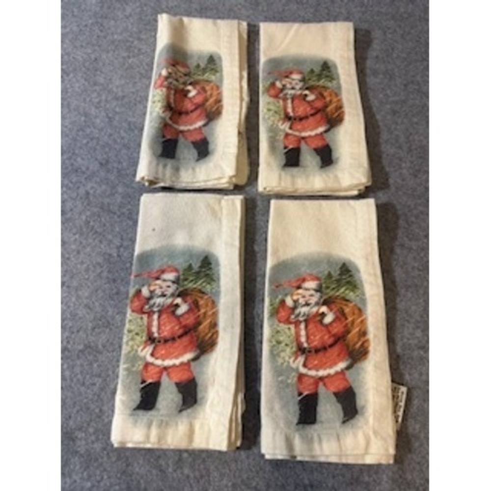 Pottery Barn Santa Claus‎ Christmas Cloth Napkins Set of 4 Cotton Ivory